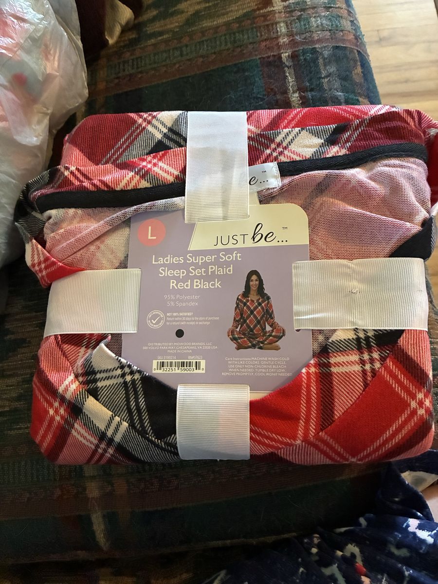 Just be... Women's Super Soft Sleep Set - Red Black Plaid, Size L, pajamas