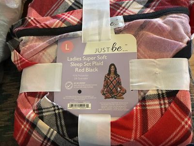 Just be... Women's Super Soft Sleep Set - Red Black Plaid, Size L, pajamas