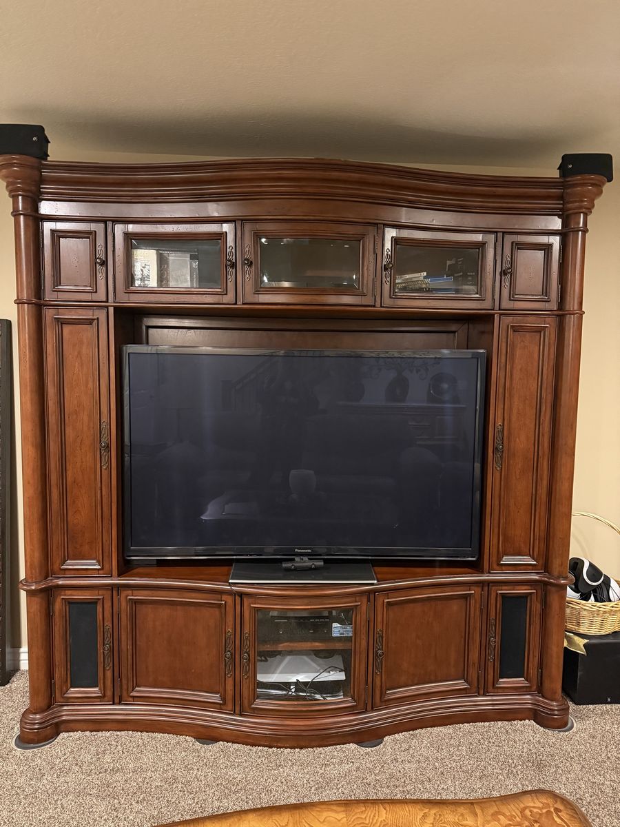 Large Wood Entertainment Center / TV Armoire - Media Console with Storage