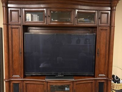 Large Wood Entertainment Center / TV Armoire - Media Console with Storage