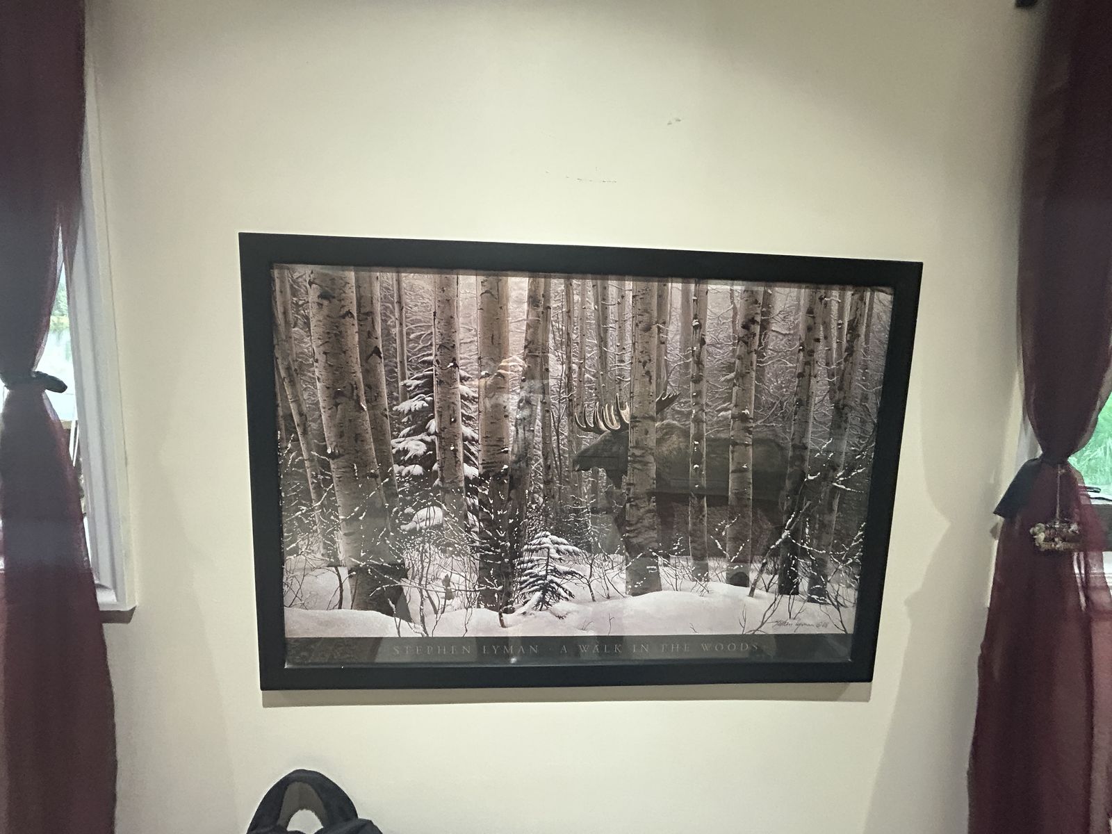 Peaceful Print of winter scene w/moose