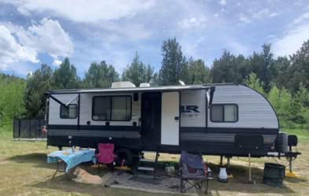 Toy Hauler Camer RV, ramp doubles as balcony