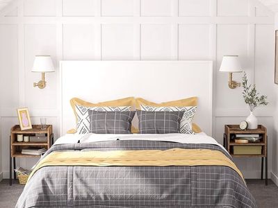 Faux wood and metal nightstands