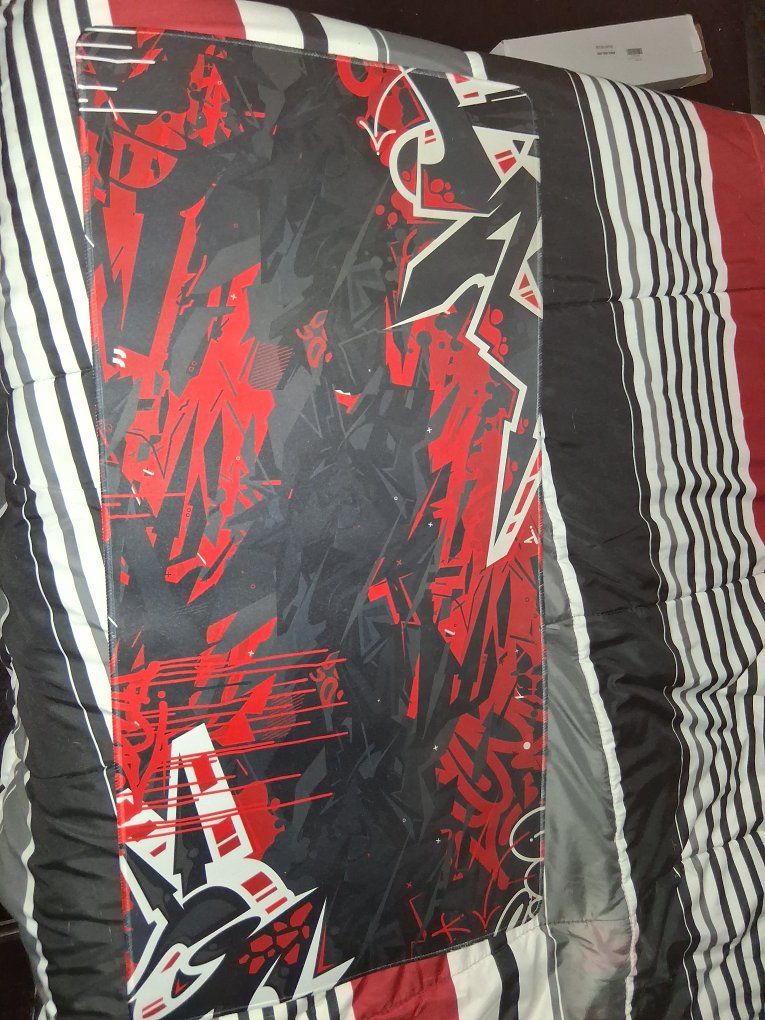 Red and Black Graffiti Mouse Pad Set with Wrist Rest & Coaster