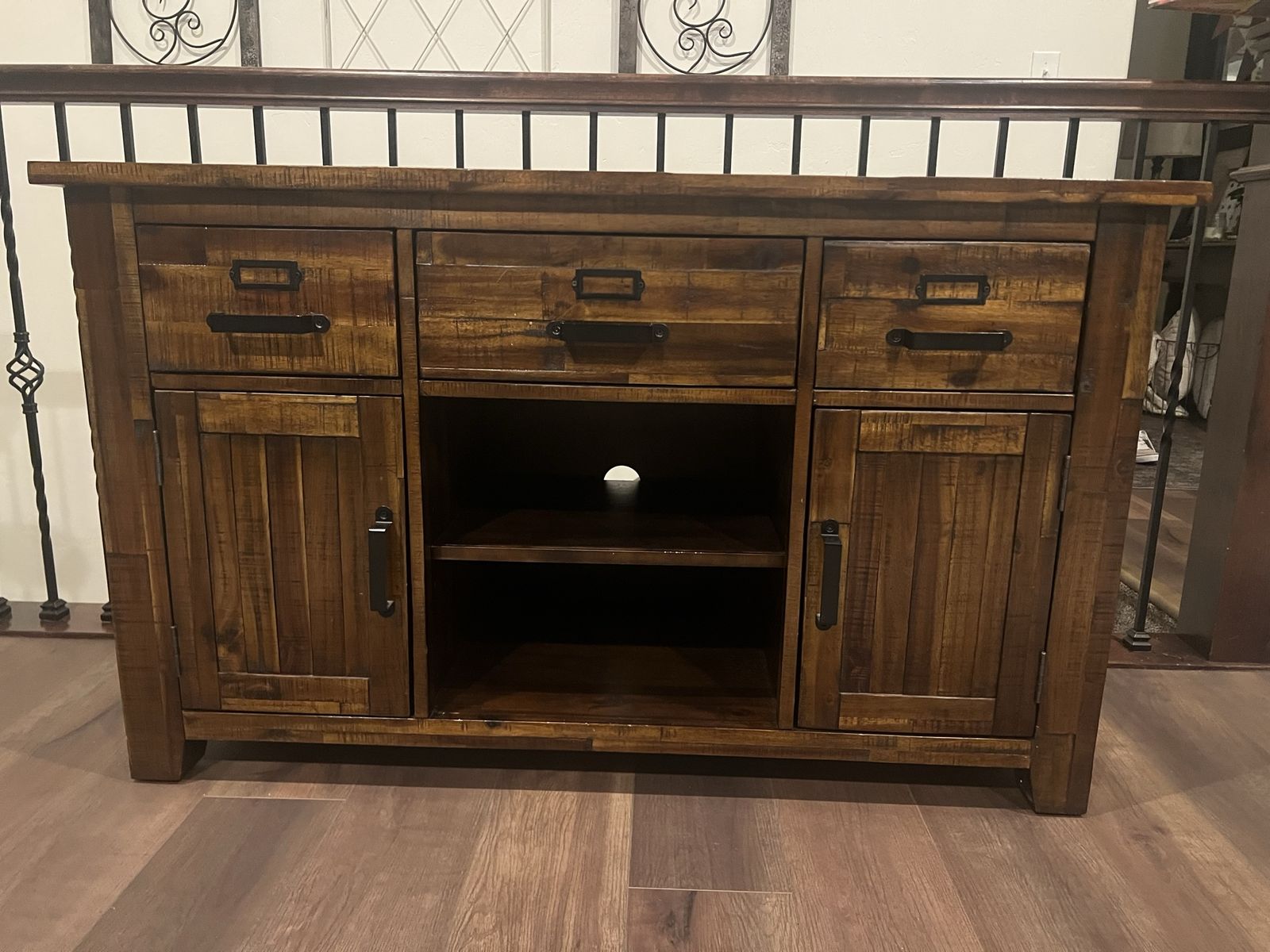 Rustic Wood TV Stand Console Cabinet - 3 Drawers, 2 Cabinets, Open Shelves - 50" Wide