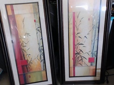 Set of 2 Framed Asian Bamboo Art Prints with Matte and Ornate Frames
