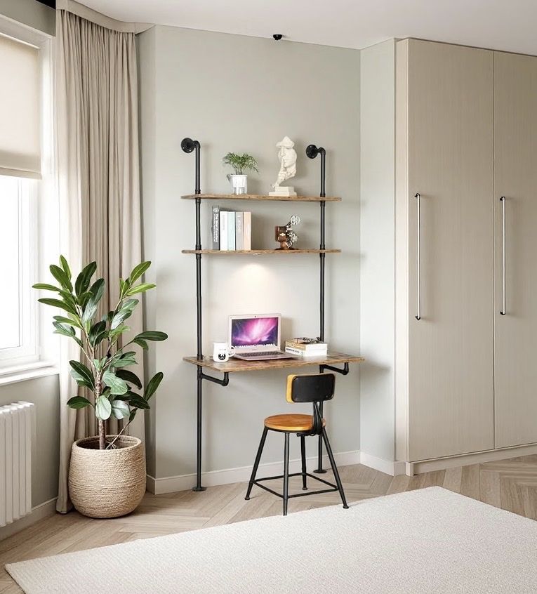 NEW IN BOX - (2) Industrial Wall Mounted Desks with Shelves (30 dollars for each) - Rustic Pipe Floating Computer Table