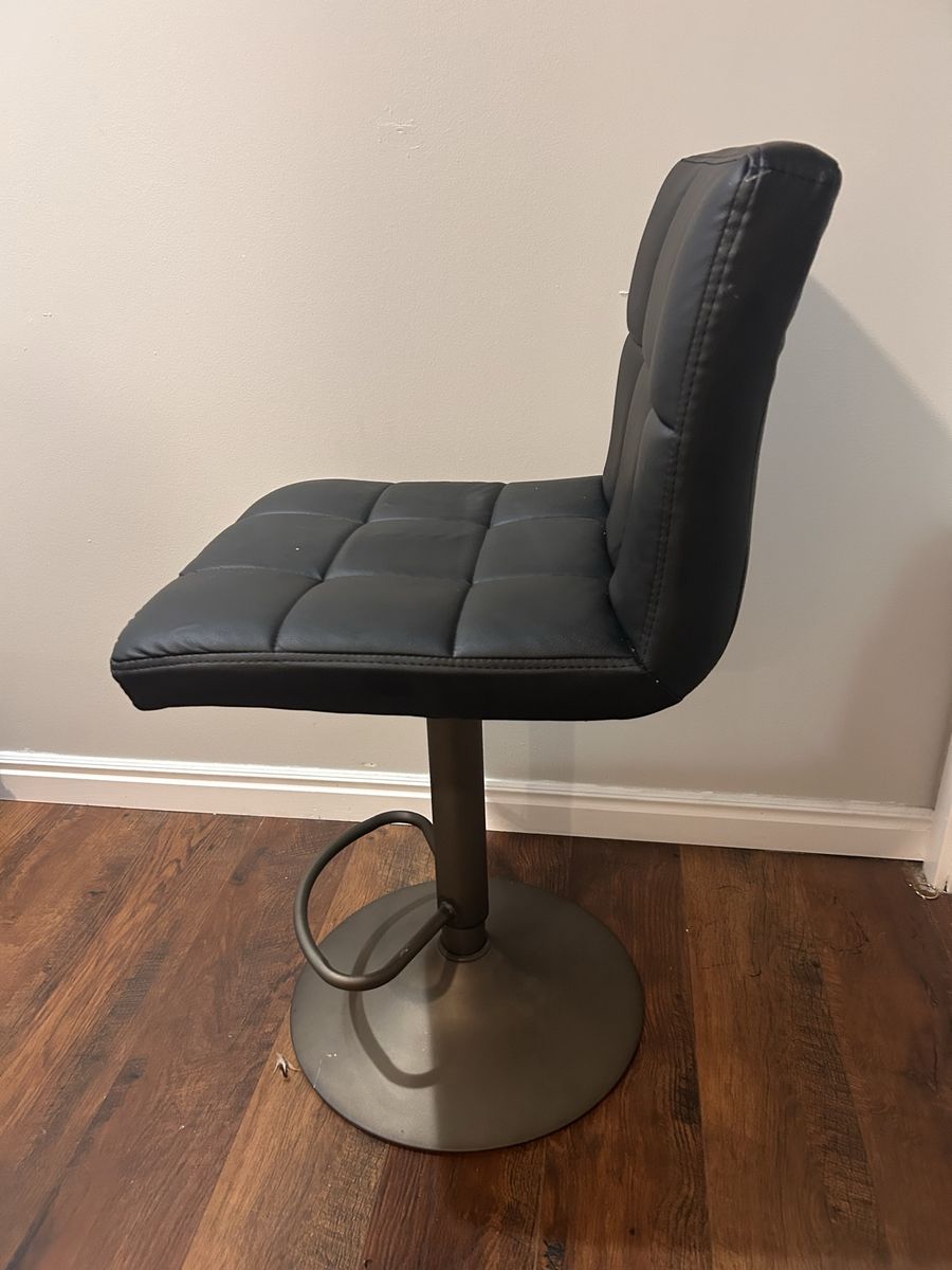 Adjustable Black Faux Leather Tufted Bar Stool with Metal Base