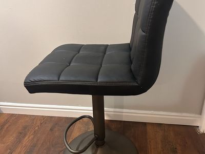 Adjustable Black Faux Leather Tufted Bar Stool with Metal Base