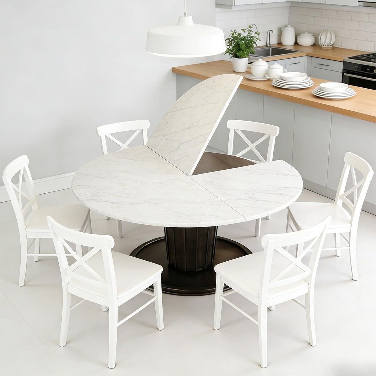 Round Marble-Pattern Dining Table Top - 71 Inch Foldable Replacement Tabletop