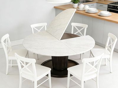 Round Marble-Pattern Dining Table Top - 71 Inch Foldable Replacement Tabletop