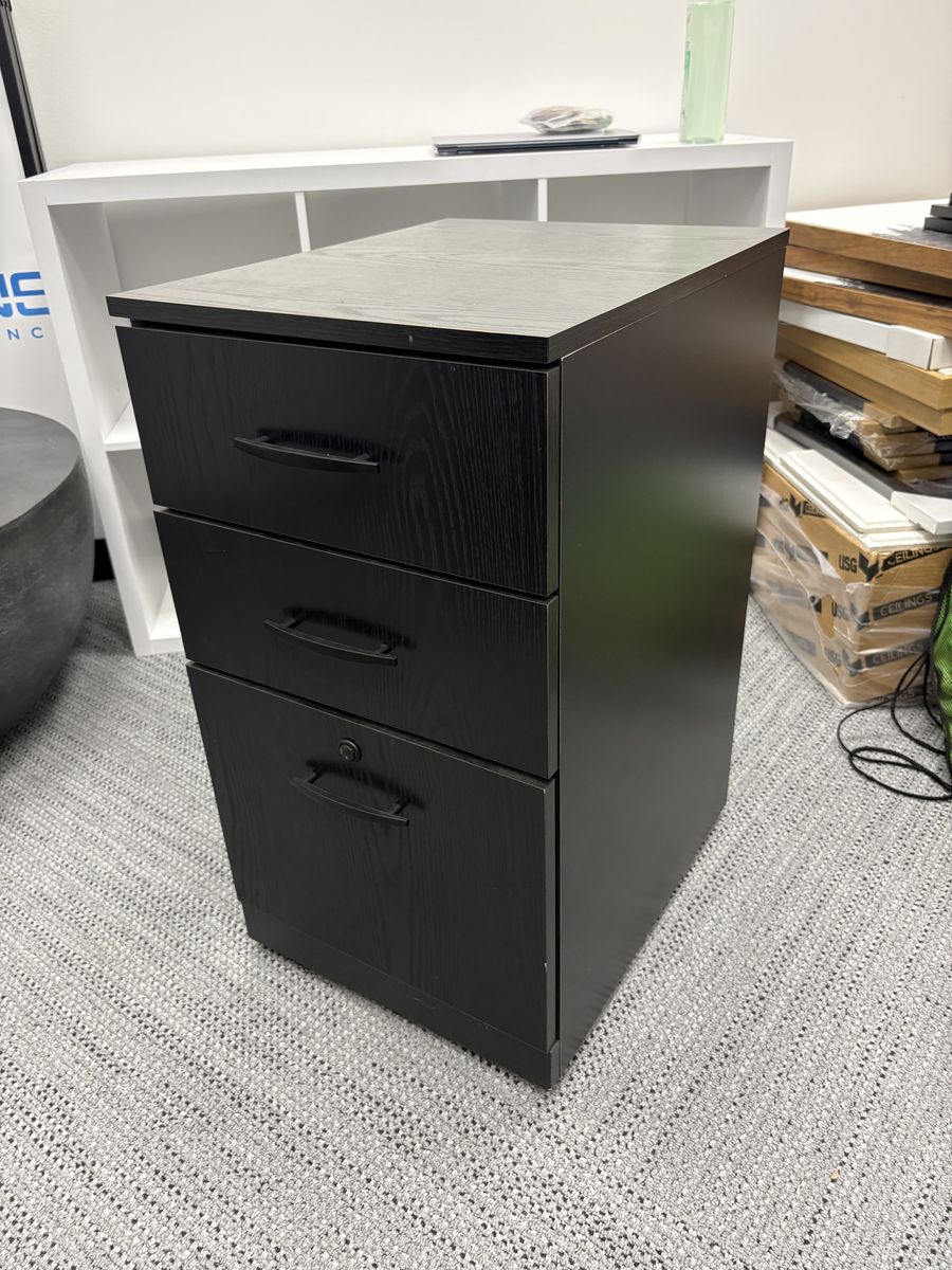 Modern 3-Drawer Mobile File Cabinet - Black Wood Grain - See Condition