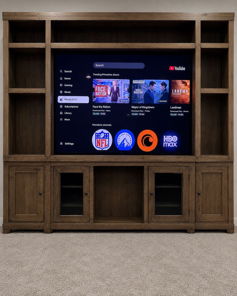 Large Wooden Entertainment Center Media Console TV Stand with Storage and Shelving
