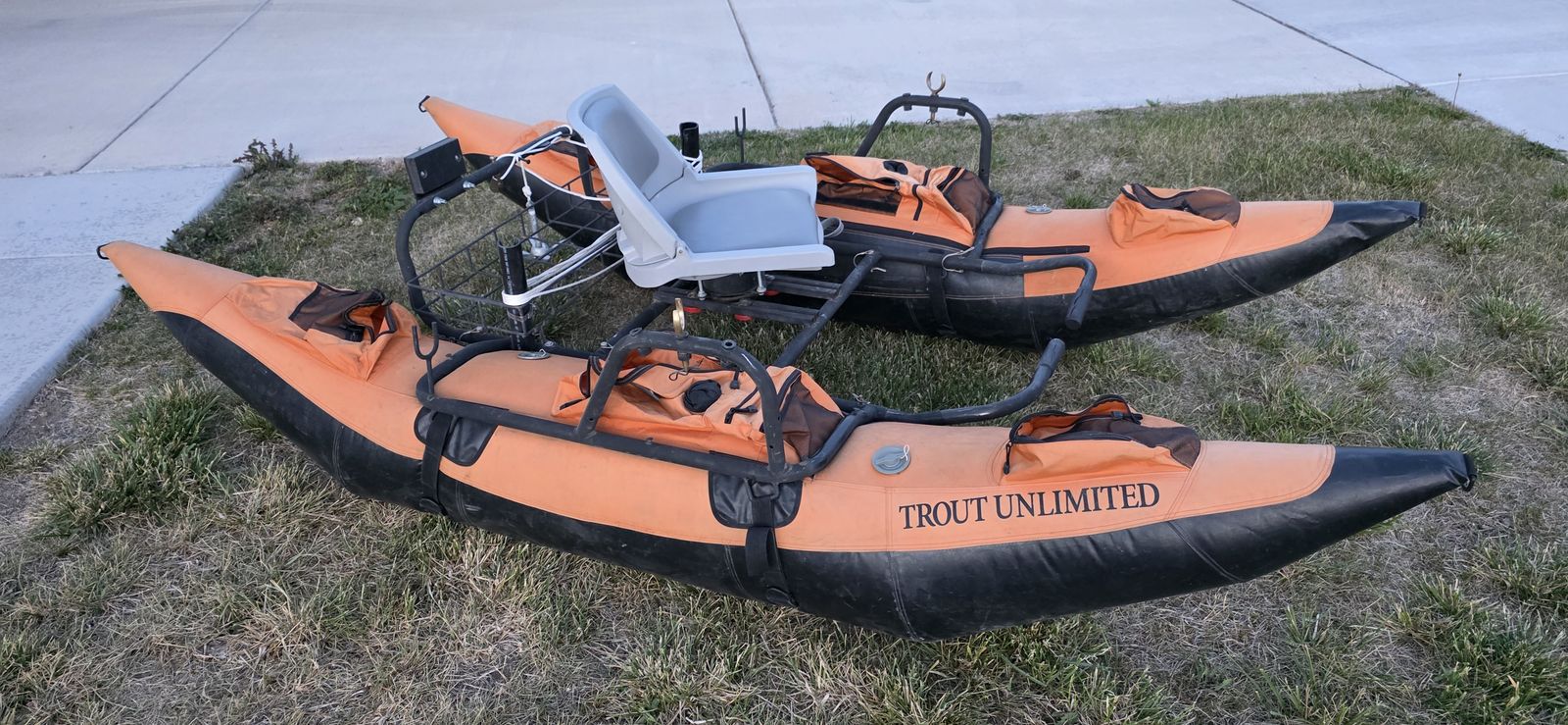 Trout Unlimited Inflatable Fishing Pontoon with hand cart and extras! $400