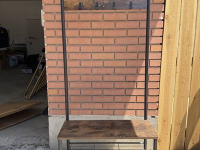 Industrial Style Hall Tree with Bench, Shoe Rack, and Coat Hooks