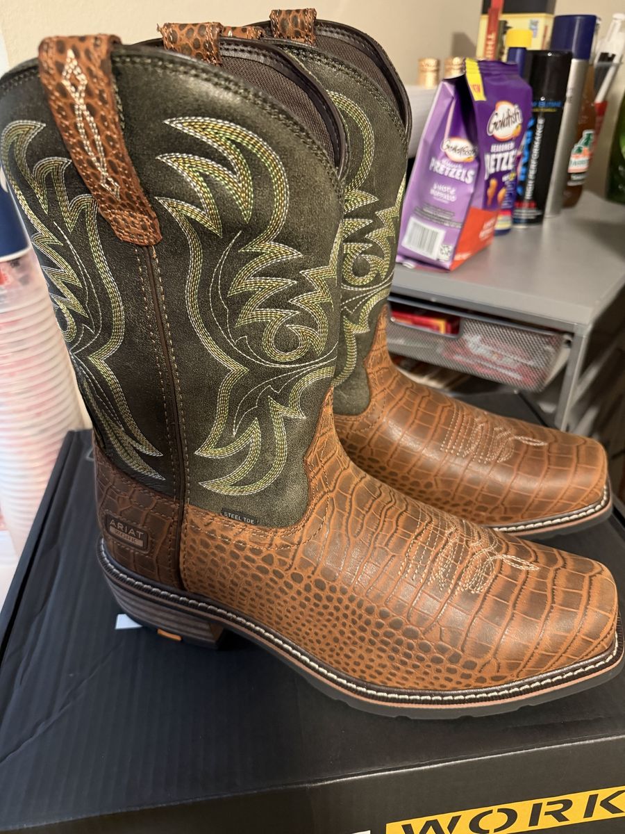 Ariat Work Men's Steel Toe Western Boots Gator Print Brown Size 11D