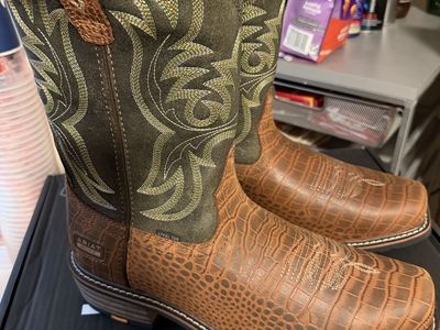 Ariat Work Men's Steel Toe Western Boots Gator Print Brown Size 11D