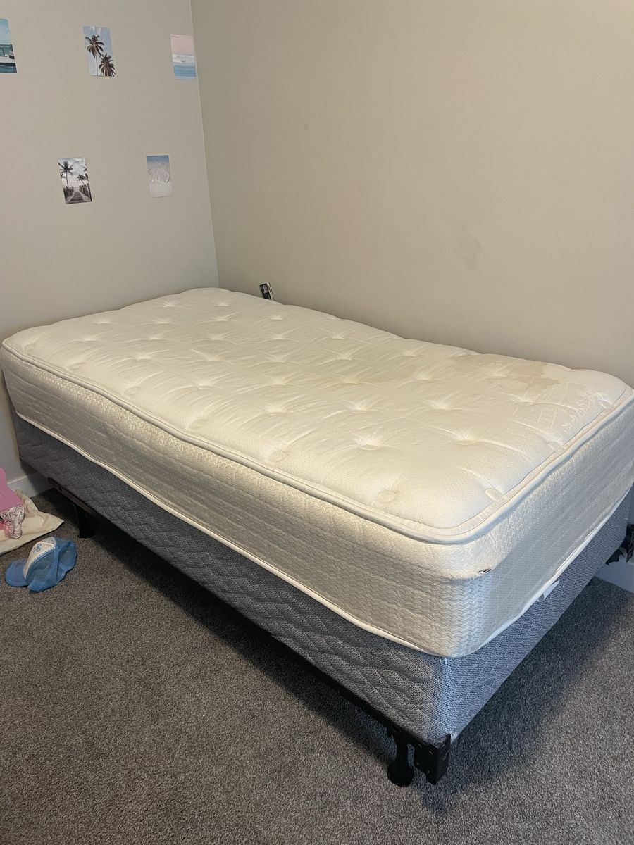 Twin mattress, boxspring, and rails! 