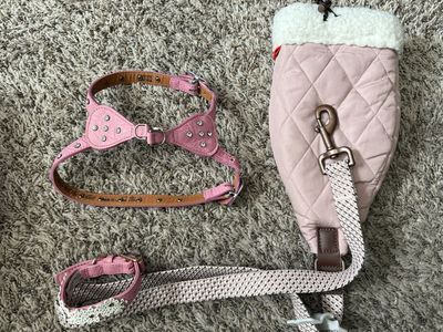 Oscar de la renta pink floral collar leather harne