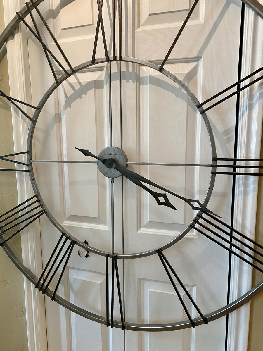 Howard Miller Stockton Oversized 49 inch Roman Numeral Wall Clock - Silver + Black Finish $449 Online