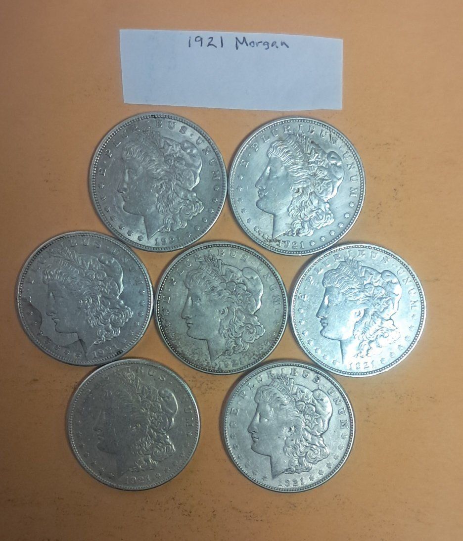 1921 Morgan Silver Dollars.