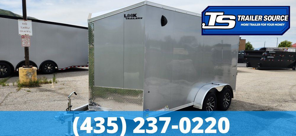 7x14 Look Vision Aluminum Enclosed Car Hauler Trailer - 7'0" Interior - 7K GVWR - Alloy Wheels, Ramp Door, Rear Spoiler w/ Load