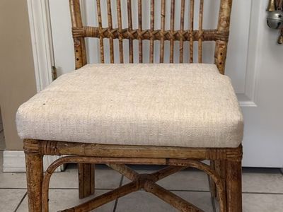 Vintage Rattan Dining Chair with Upholstered Seat - Classic Woven Cane Design