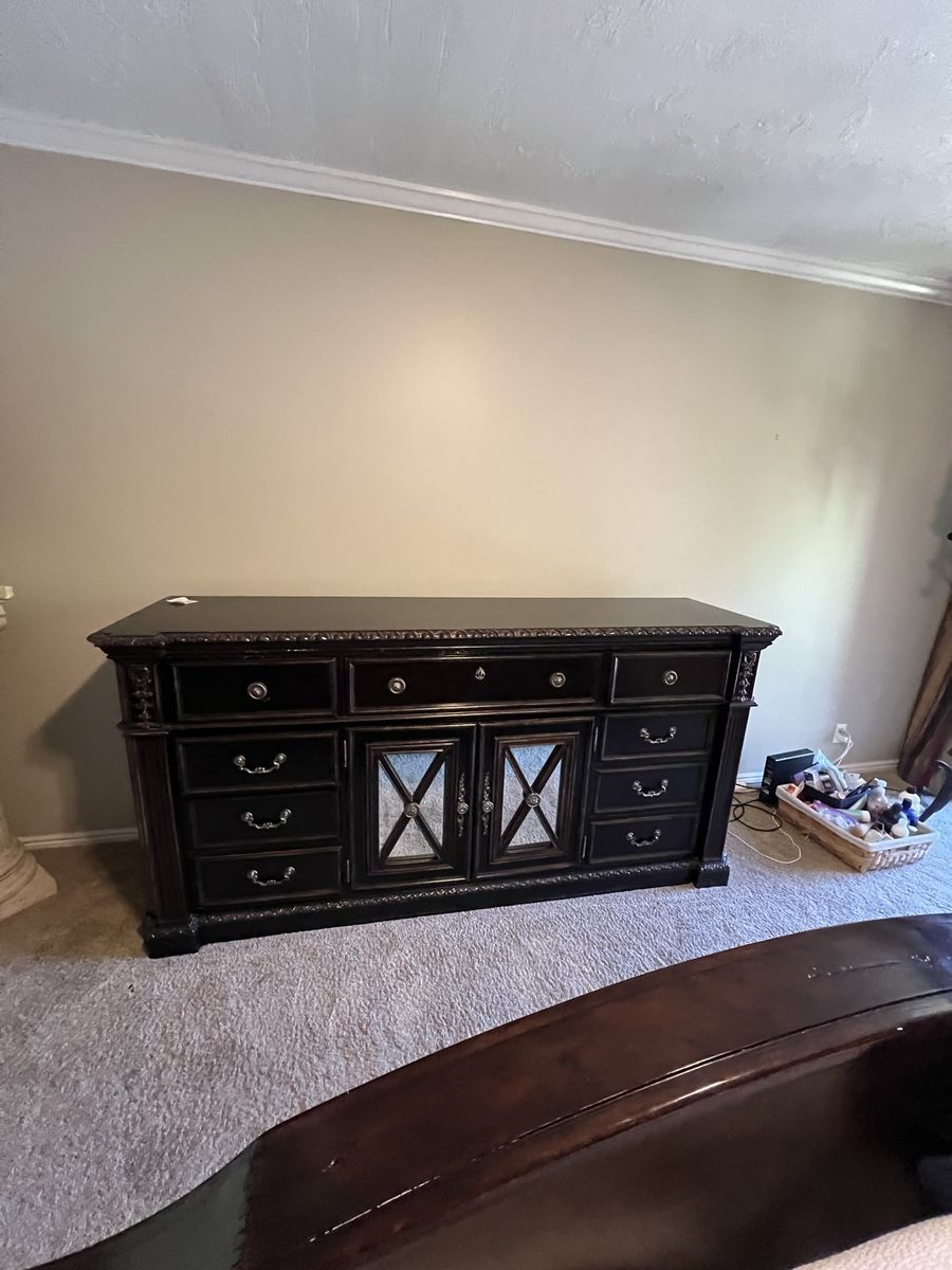 Philippe Langdon Elegant Dark Wood Dresser with Ornate Carving