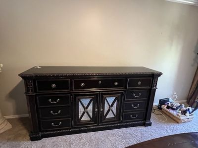 Philippe Langdon Elegant Dark Wood Dresser with Ornate Carving