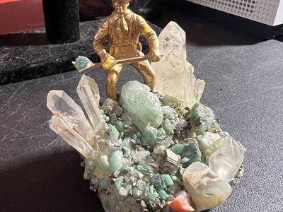 Vintage Brass Gold Miner on Crystal Geode Mineral Specimen - Unique Collectible Decor