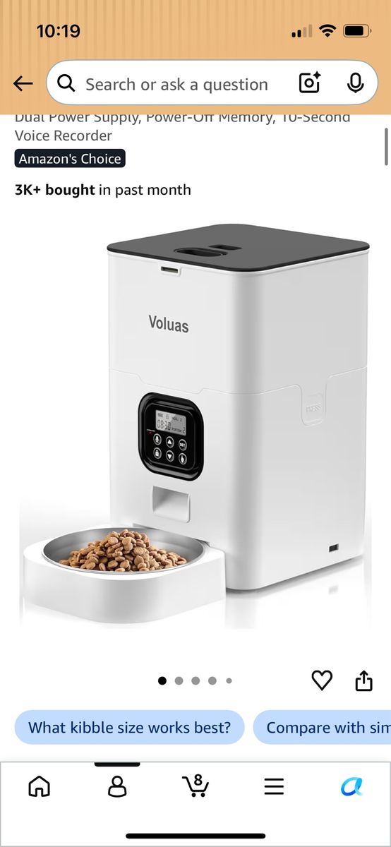 Voluas Automatic Pet Feeder with Dual Power Supply, Voice Recorder, 10-Second Memory