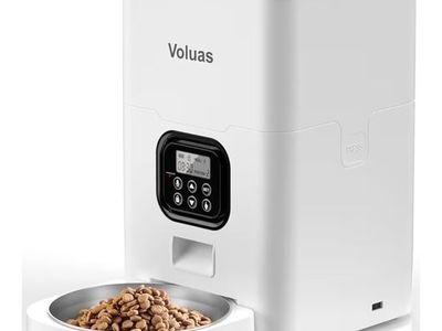 Voluas Automatic Pet Feeder with Dual Power Supply, Voice Recorder, 10-Second Memory