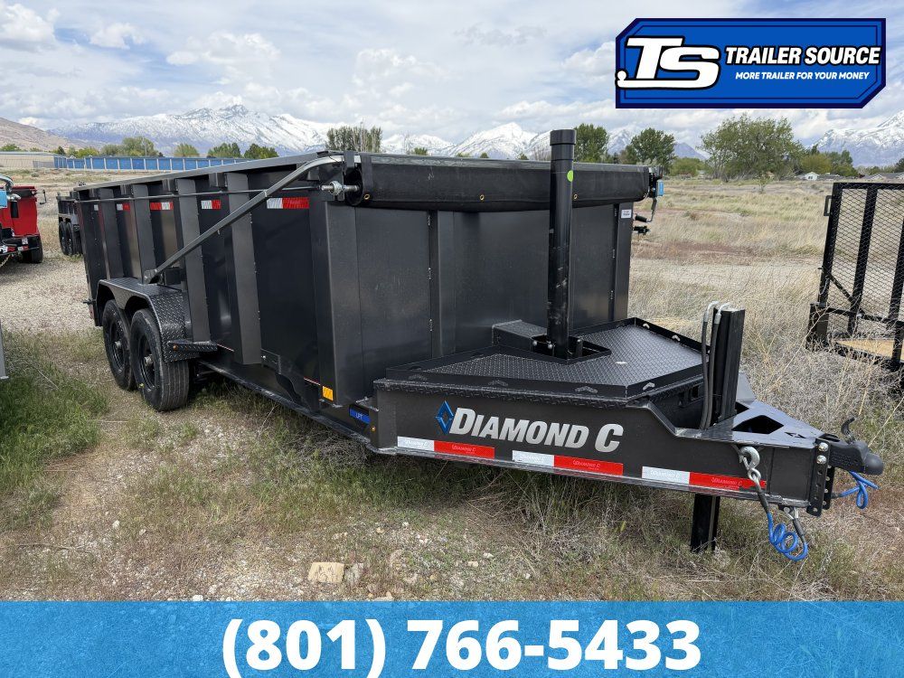 7x16 Diamond C LPT 207 Dump Trailer - 44" Sides - 15.5K GVWR - 14 Ply Tires, Hydraulic Jack(s), Long Arm Tarp