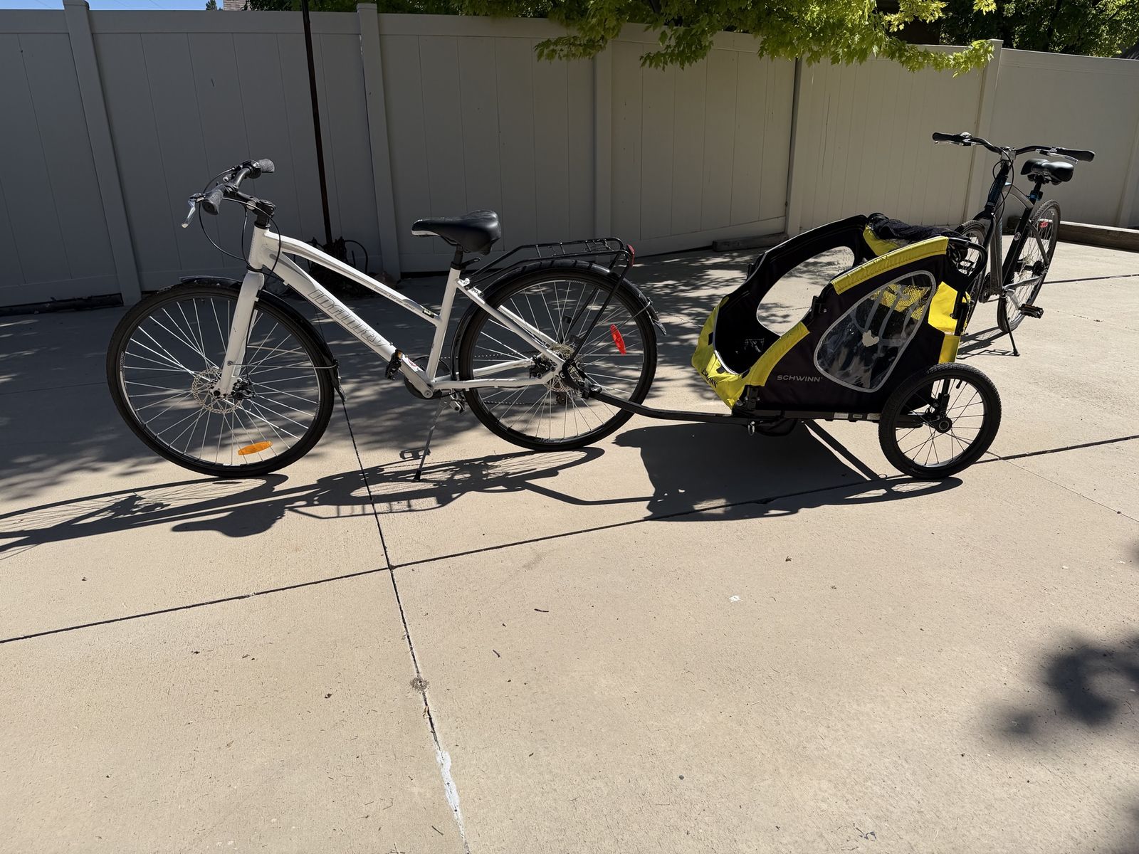 Infinity Hybrid Comfort Bike + Schwinn Double Child Trailer