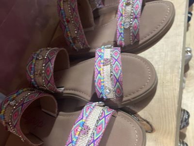 Rivenna Embellished Slide Sandals Women's Size 8M Multicolor Bohemian Beaded Pink