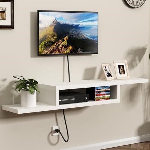 ChooChoo Wall Mounted TV Stand, Media Console Stand, 60” TV Storage Shelf, Floating White