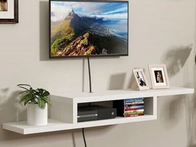 ChooChoo Wall Mounted TV Stand, Media Console Stand, 60” TV Storage Shelf, Floating White