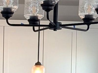 Modern Black 8-Light Chandelier with Clear Seeded Glass Shades - 35" Wide, 36" Long