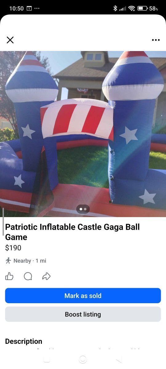Patriotic Inflatable Castle Gaga Ball Game - Red, White & Blue Stars & Stripes
