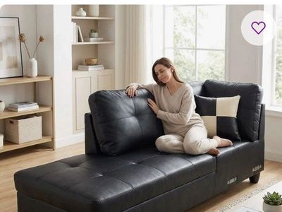 New Red Barrel Studio Breathable Faux Leather Sofa - Black Modular 2-Seater