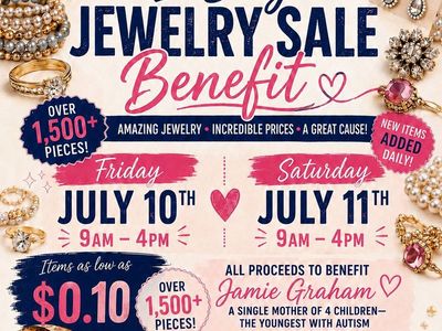 Fundraiser jewelry/yard sale. come support someone in your community. over 1,500 pieces available.