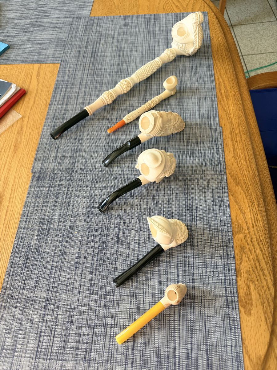 Lot of 6 Unique Handcarved MEERSCHAUM Pipes for smoking. Meerschaum stone is mined in Turkey
