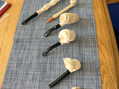 Lot of 6 Unique Handcarved MEERSCHAUM Pipes for smoking. Meerschaum stone is mined in Turkey