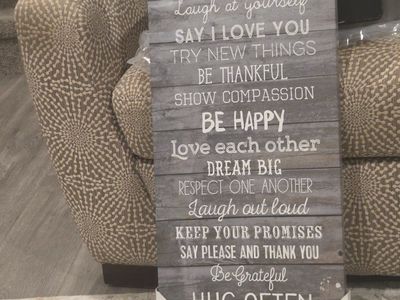 Decorative Wooden Family Rules Sign - Grey Plank Style Wall Art with White Text