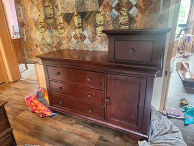 Solid Wood Changing Table Dresser with 3 Drawers and Trash Can Cabinet