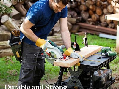 KETER FOLDING WORK TABLE, PORTABLE WORKBENCH W/ 12" CLAMPS FOR GARAGE/WOOD SHOP - HEAVY-DUTY & ALL-WEATHER DIY HOME IMPROVEMENTS