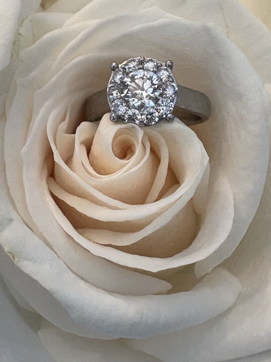 Stunning Women's Platinum Diamond Cluster Ring - Size 7, Round Brilliant Cut