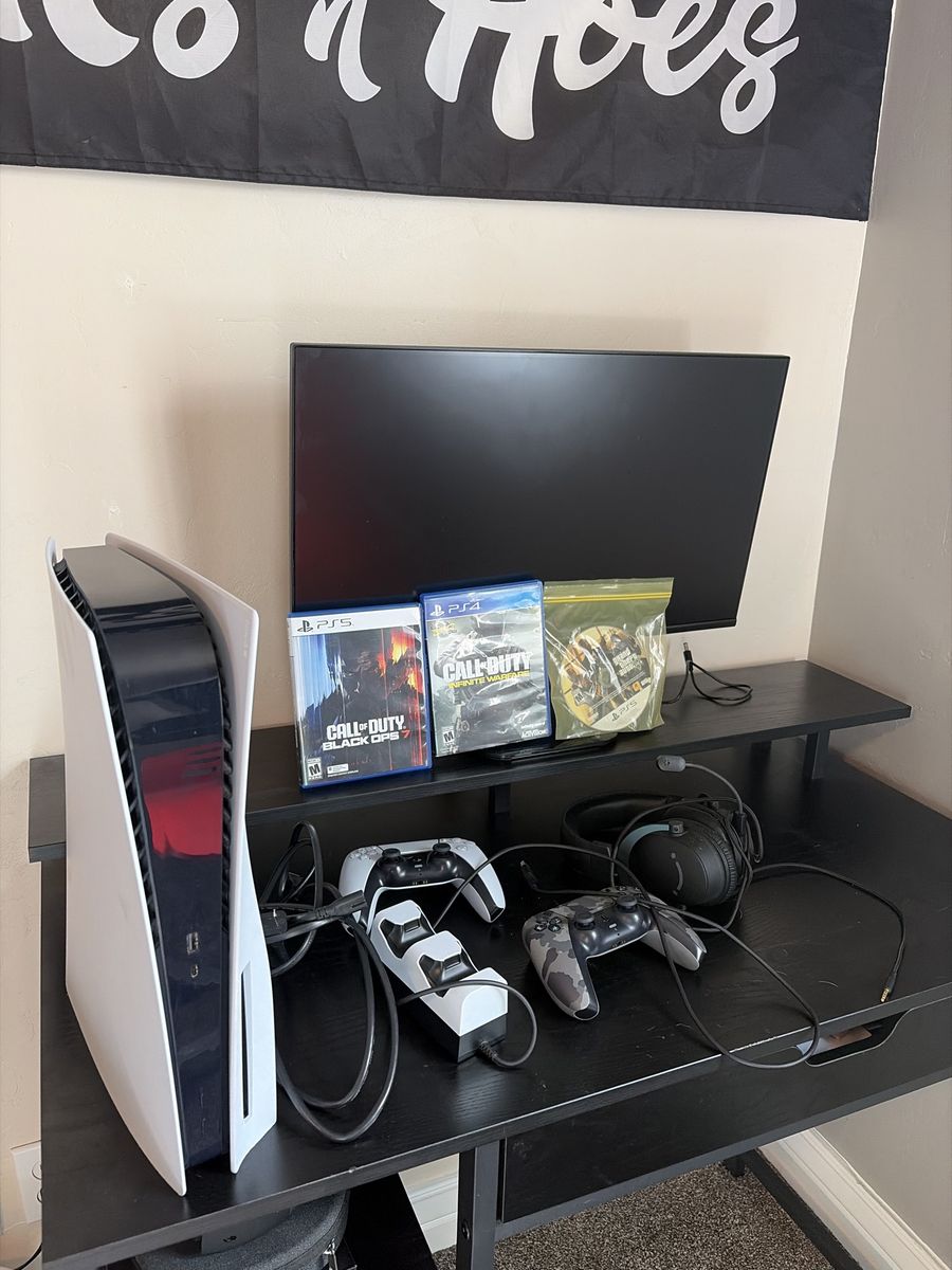 Sony PlayStation 5 Console Bundle with 2 Controllers, 3 Games, Controller charging station, Monitor & Headset