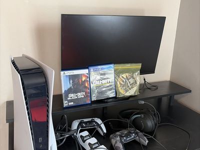 Sony PlayStation 5 Console Bundle with 2 Controllers, 3 Games, Controller charging station, Monitor & Headset