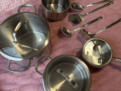 Stainless Steel Cookware Set with Glass Lids and Utensils - Pots, Pans & Serving Utensils